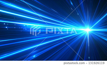 A blue warp tunnel with converging lights 131926119
