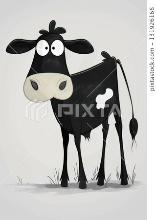 Playful bull illustration with an extremely surprised look, showcasing a bewildered reaction in cartoon style. 131926168