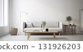 Modern living room in grey and beige colors, interior created with ai generative tools. 131926203