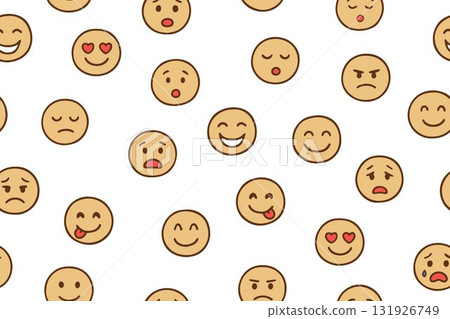 Emoji seamless pattern on a white background. Set of Emoji with different emotions. Funny colorful character 131926749