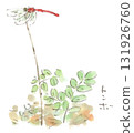 Autumn landscape. Watercolor illustration of a red dragonfly perched on a stem of dead grass 131926760