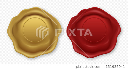 Vector 3d Realistic Wax Seal Icon Set. Red Wax Seal and Gold Wax Seal. Realistic Vintage Stamp for Certificate, Envelope, Letter, Branding, Logo, Document Closure, Invitation, Wedding, Isolated Vector 3d Realistic Wax Seal Icon Set. Red Wax Seal and Gold Wax Seal. Realistic Vintage Stamp for Certificate, Envelope, Letter, Branding, Logo, Document Closure, Invitation, Wedding, Isolated 131926941