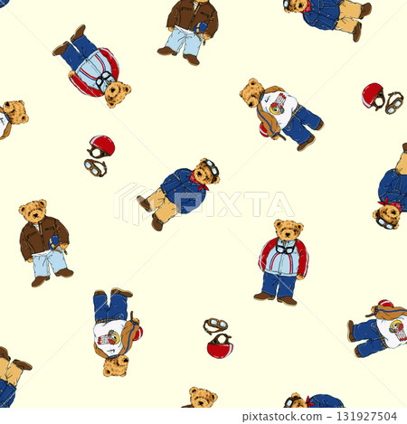 Hand-drawn cute bear textile pattern, Hand-drawn cute bear textile pattern, 131927504