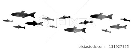 Monochrome watercolor illustration of fish swimming in the sea 131927535