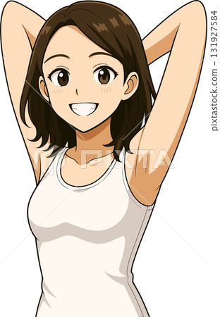 一位女士舉起手臂的插圖 131927584