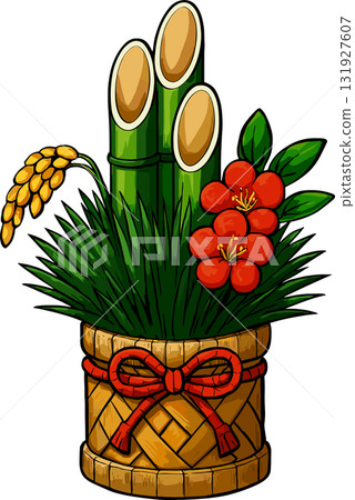 略帶華麗的門松插畫 131927607