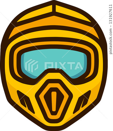 Illustration of a yellow motocross helmet front view Illustration of a yellow motocross helmet front view 131927611