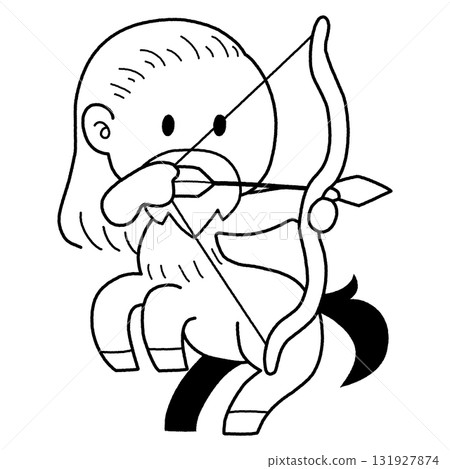 可愛的半人馬弓箭手的單色插圖 131927874