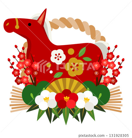 馬年新年圖示 08,Shimekazari,紅馬,插圖,可愛 馬年新年圖示 08,Shimekazari,紅馬,插圖,可愛 131928305