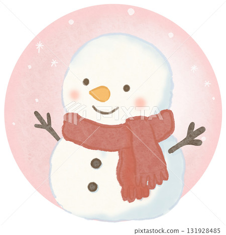 Snowman red scarf pink background 131928485