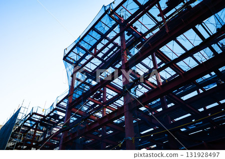 Steel frame and protective curtain under construction c-2 High saturation contrast Steel frame and protective curtain under construction c-2 High saturation contrast 131928497