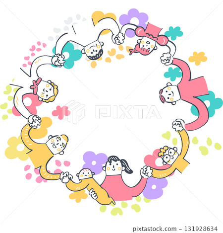 Diverse people joining hands to form a circle - an image of human connection and cooperation 131928634