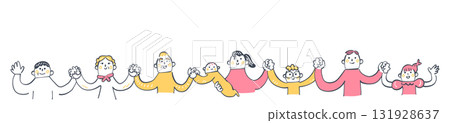 Diverse people standing in a line holding hands - an image of human connection and cooperation 131928637