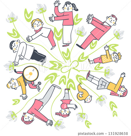 People form a circle like a woven clover, creating a warm bond of support among diverse people 131928638