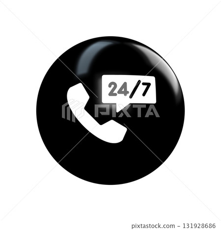 247 support icon glossy black rounded  131928686