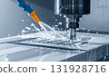 CNC milling machine processing on steel with cooling 131928716