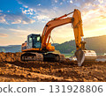 An excavator working on a new construction site 131928806