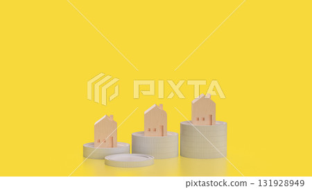 The Wood House On yellow Background for Property or Building concept 3d Render. The Wood House On yellow Background for Property or Building concept 3d Render. 131928949