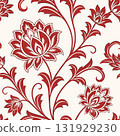 The image displays a repeating floral patter with red flowers and scrolling leaves against a cream 131929230