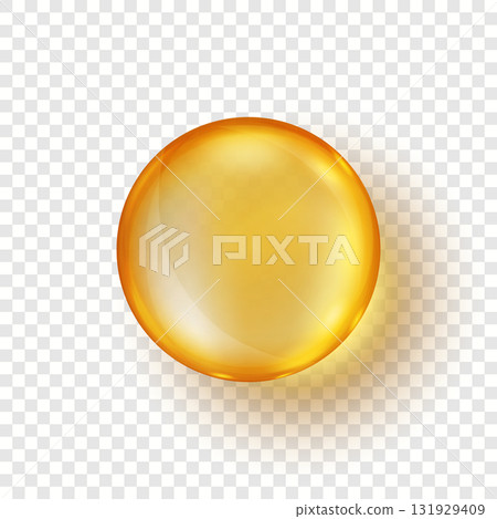 Vector 3d Realistic Golden Softgel Capsule, Isolated. Supplement Capsule, Oil Drop, Capsule Bead Design Template for Pharmacy, Beauty, Nutrition, Cosmetic Packaging, Product Design 131929409
