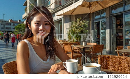 Enjoy a fantastic and relaxing time reading and drinking coffee at an open cafe Enjoy a fantastic and relaxing time reading and drinking coffee at an open cafe 131929624