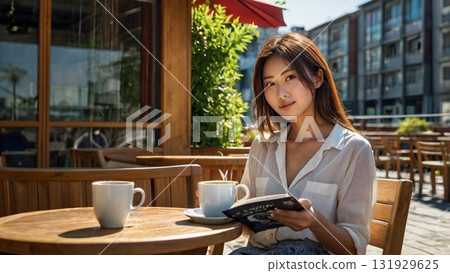 Enjoy a fantastic and relaxing time reading and drinking coffee at an open cafe Enjoy a fantastic and relaxing time reading and drinking coffee at an open cafe 131929625