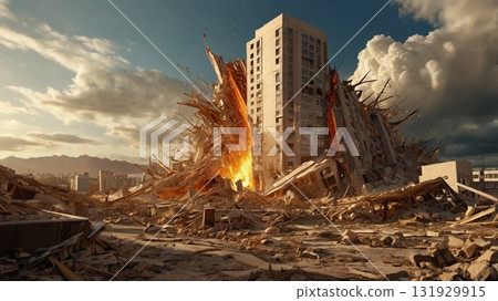 A digital art of fantastic light and hope shines into a world destroyed by a major earthquake A digital art of fantastic light and hope shines into a world destroyed by a major earthquake 131929915