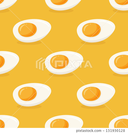 Fried Egg Seamless Pattern, Vector Illustration. Yellow Background with Sunny Side Up Fried Egg. Repeat Tile for Kitchen Design. Fried Egg Wallpaper, Pattern for Textile, Packaging, Gift Wrap, Fabric 131930128