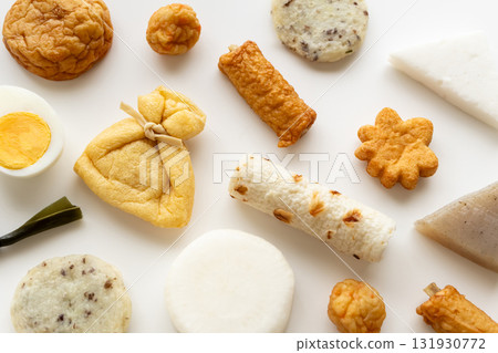 Oden ingredients, oden seeds, white background 131930772