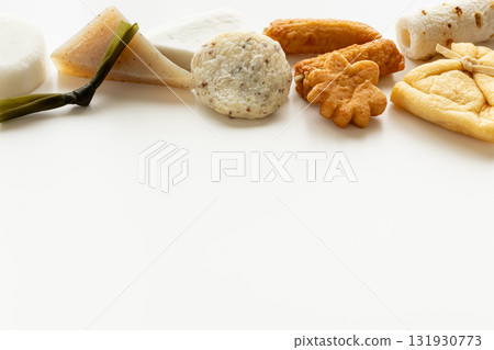 Oden ingredients, oden seeds, white background Oden ingredients, oden seeds, white background 131930773