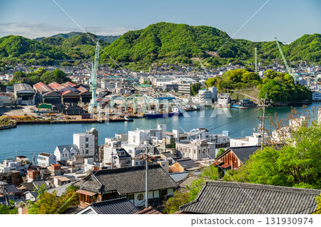 <廣島縣>尾道市街景及山頂景觀的全景 131930974