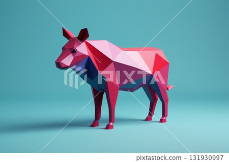 几何风小牛雕塑 低多边形艺术牛 131930997