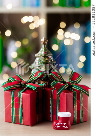 Christmas presents in illuminated bags 131931087