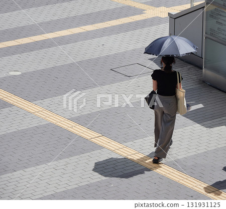 A young female tourist walking in a summer shopping street A young female tourist walking in a summer shopping street 131931125