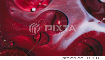 Ink bubbles. Oil texture. Defocused red purple white color acrylic fluid glitter round flow floating on abstract vibrant background. Ink bubbles. Oil texture. Defocused red purple white color acrylic fluid glitter round flow floating on abstract vibrant background. 131931313