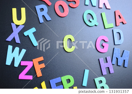 colorful letter alphabet on black background, object for education colorful letter alphabet on black background, object for education 131931357