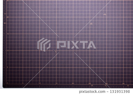 black cutting mat board on white background with line and scale measure guide pattern for art design 131931398