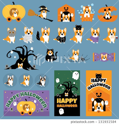 Orange corgi halloween 131931584