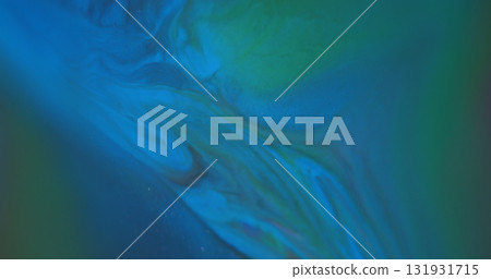 Blur marble background. Spilling fluid. Defocused blue green color ink chemical sparkling pigment floating on acrylic abstraction. 131931715
