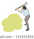 man using hammer on yellow blank space illustration vector hand drawn with black lines 131931859