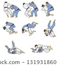 judo fighter throwing the opponent during fight illustration vector hand drawn with black lines 131931860
