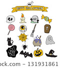 set of items for Halloween illustration vector hand drawn with black lines 131931861