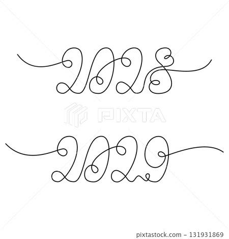 New Year Date 2028 2029 Hand Drawn One Continuous line Lettering New Year Greetings Print Design Set New Year Date 2028 2029 Hand Drawn One Continuous line Lettering New Year Greetings Print Design Set 131931869