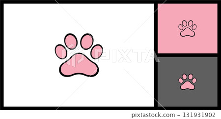 Cute Pink Paw Print Icon for Pet and Animal Care 131931902