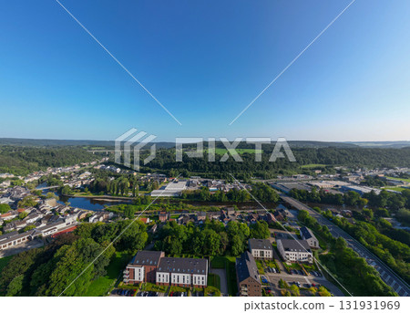Sougne-Remouchamps, Aywaille, Liege, Wallonie, Belgium, August 10, 2025, Aerial view of a vast urban 131931969