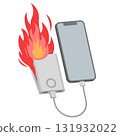 Illustration of a mobile battery charging a smartphone that catches fire 131932022