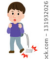 Illustration of a man surprised after dropping a mobile battery 131932026