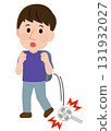 Illustration of a man surprised after dropping a handheld fan 131932027