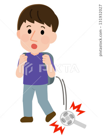 Illustration of a man surprised after dropping a handheld fan 131932027