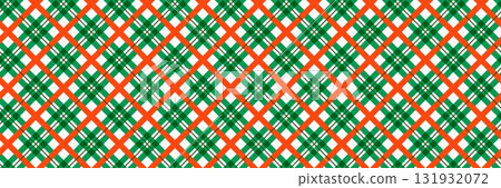 Red, green and white check gingham background. Christmas seamless pattern. New year tartan texture for wrapping paper, present decoration, fabric, textile swatch. Vichy plaid check backdrop. Vector  131932072